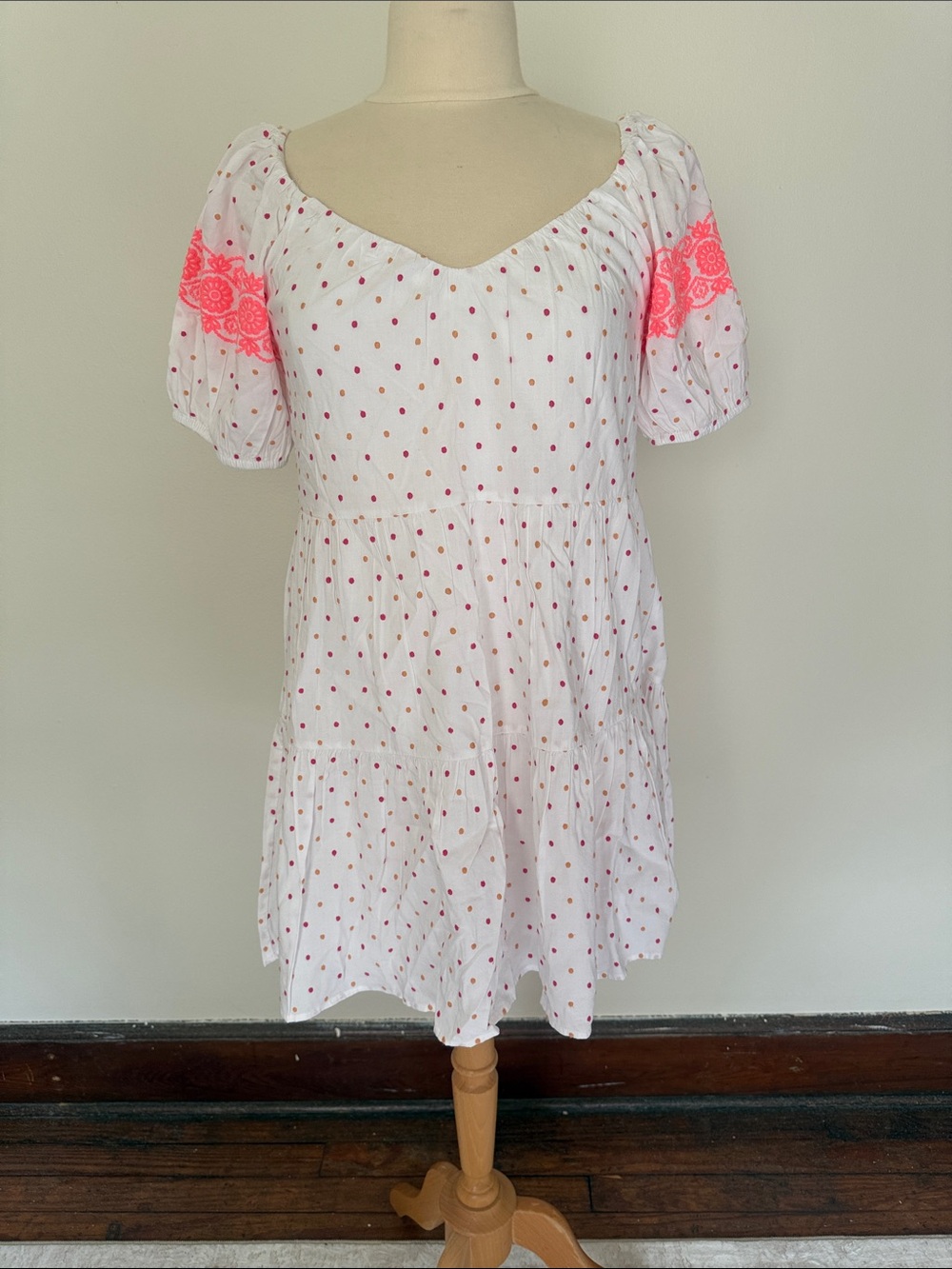 LOFT White Mini Dress with Pink Accent Embroidery